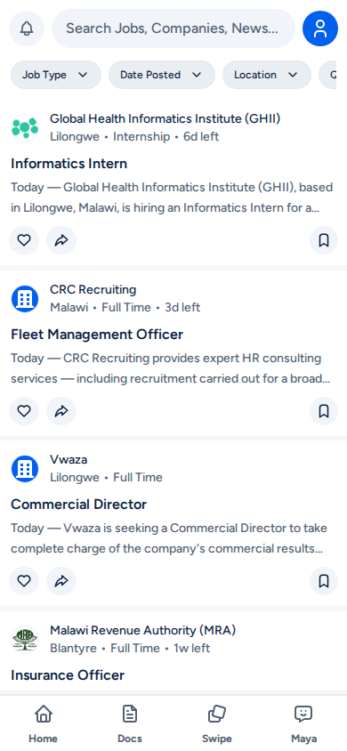 Pezani Jobs on a phone, showing the job feed and search